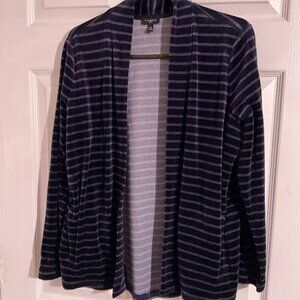 Talbots Petites Navy & Gray Striped Open Cardigan‎ Sweater MP